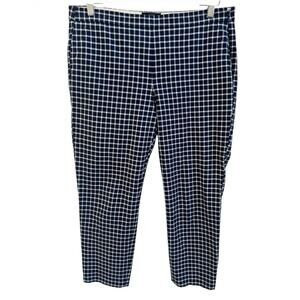 J. Crew Martie Cropped Pants Women Sz 8 Navy Blue Gingham Side Zip Preppy